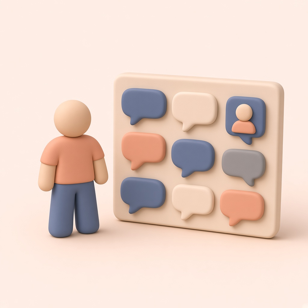 인물과 게시판이 있는 3D 클레이 아이콘