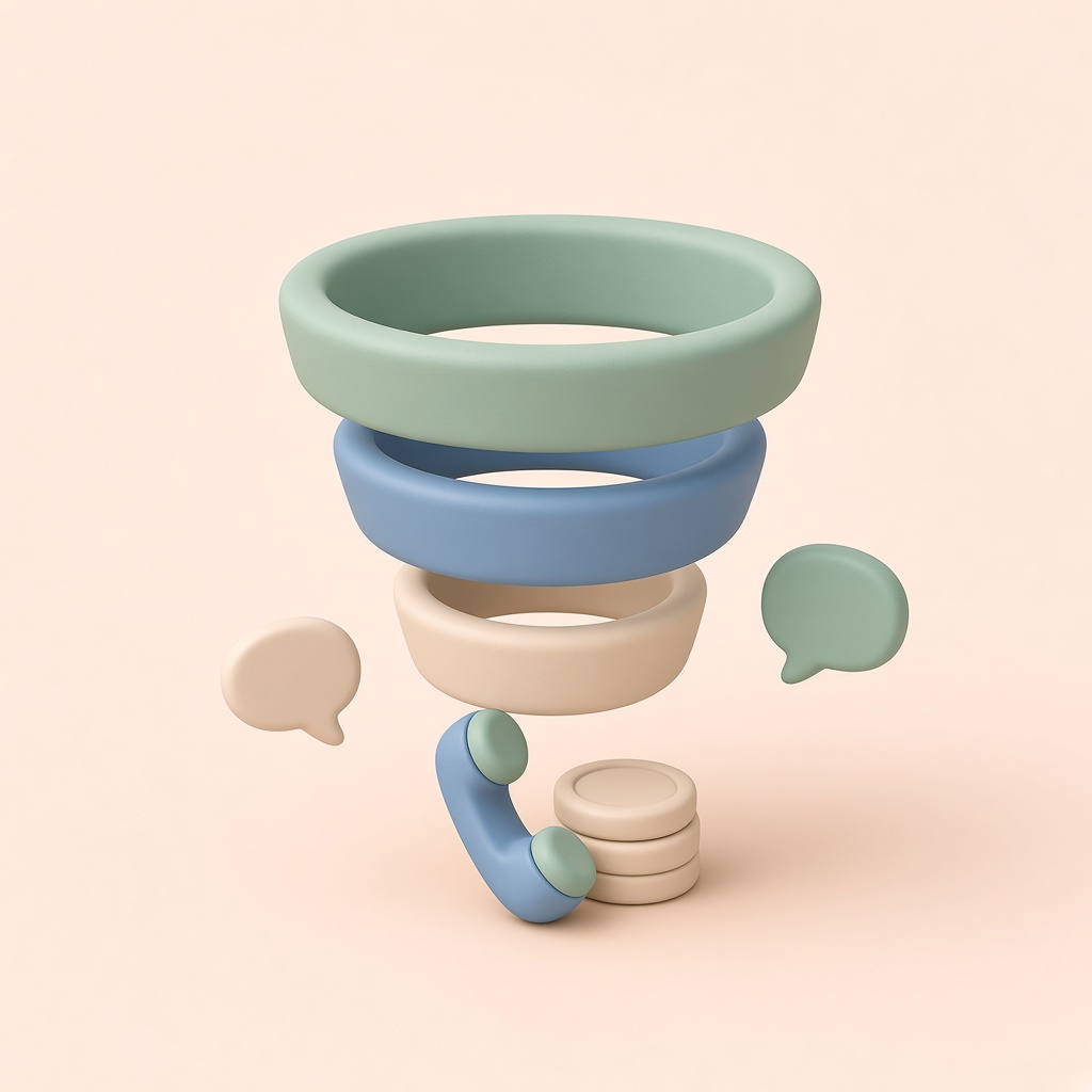 깔때기와 전화기가 있는 3D 클레이 아이콘